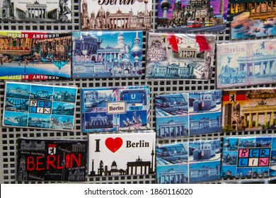 BERLIN, GERMANY - November 20, 2020: Magnets - Souvenirs From Berlin On A Display Case