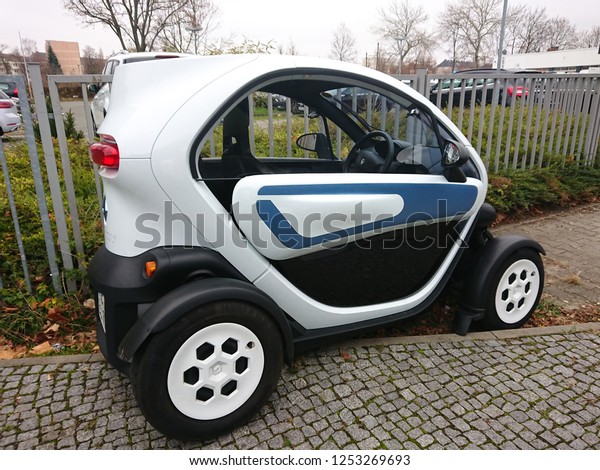 Berlin, Germany -\
November 26, 2018: Renault Twizy two-seat electric car designed and\
marketed by Renault