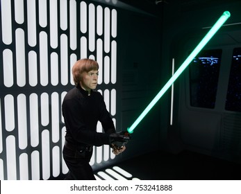 BERLIN, GERMANY - OCT 1, 2017: Luke Skywalker, Affilation Jedi Order, Rebel Alliance, Star Wars Area, Madame Tussauds  Berlin Wax Museum.