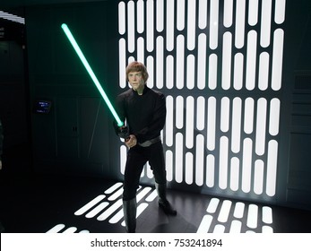 BERLIN, GERMANY - OCT 1, 2017: Luke Skywalker, Affilation Jedi Order, Rebel Alliance, Star Wars Area, Madame Tussauds  Berlin Wax Museum.