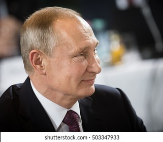 BERLIN, GERMANY - Oct 19, 2016: Russian President Vladimir Putin Before The Negotiations Of Leaders Of States In Normandy Format In Berlin