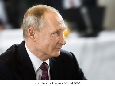 BERLIN, GERMANY - Oct 19, 2016: Russian President Vladimir Putin Before The Negotiations Of Leaders Of States In Normandy Format In Berlin