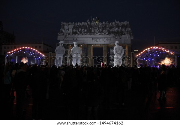 BERLIN, GERMANY - October 1\
2018: Celebration of the anniversary of the fall of the Berlin Wall\

