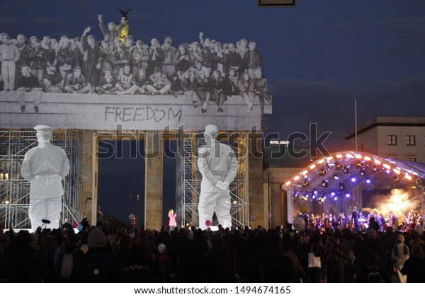BERLIN, GERMANY - October 1\
2018: Celebration of the anniversary of the fall of the Berlin Wall\
