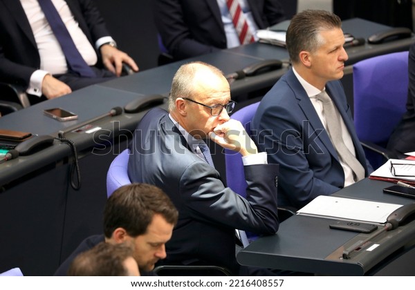Berlin, Germany, October 20, 2022. Friedrich Merz,\
leader of the CDUCSU parliamentary group and thus leader of the\
opposition in the 20th German Bundestag, during the 62th plenary\
session. 