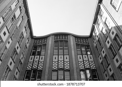 Berlin, Germany - October 2020. Beautiful Architecture. Hackesche Höfe, Courtyard Complex Situated Next To The Hackescher Mark, Centre Of The Capital. Art Nouveau Architecture. Black And White