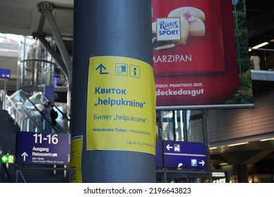 Berlin, Germany - September 1, 2022: Informative Poster For War Refugees From Ukraine Inside Berlin Central Station