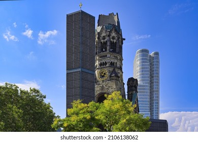 Berlin, Germany – September 10, 2021:  Kaiser Wilhelm Memorial Church, Kurfürstendamm, Charlottenburg, Berlin, Germany