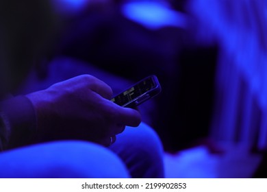 Berlin, Germany - September 2, 2022: Person Using Android Smartphone At Press Event