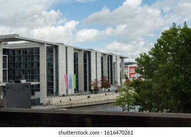 Berlin, Germany- September 28, 2019: Marie-Elisabeth-Luders Haus from the balcony of the library of the Reichstag building and river Spree, Berlin government quarter