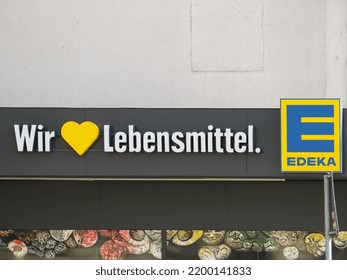 Berlin, Germany - September 4,2022: Edeka Supermarket Entrance In Yorkstrasse, Kreuzberg With Logo And Sign 