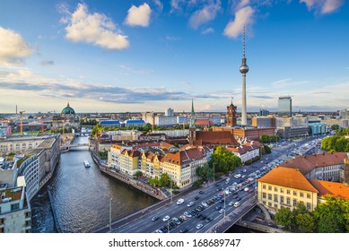 Berlin, Germany skyline over the Spree River.