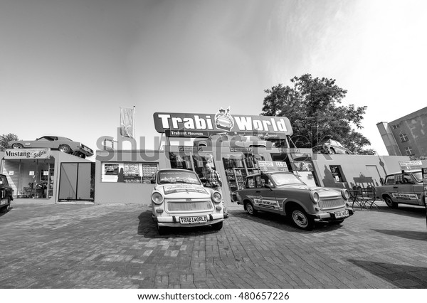 BERLIN - JULY 24, 2016:\
Berlin trabi world museum close to Checkpoint Charlie. Iconic East\
German car and at Trabi World you can drive a trabant along the\
wall sights.