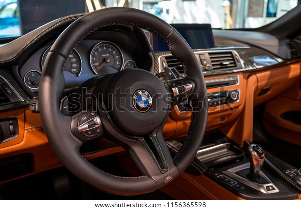 BERLIN - JUNE 09, 2018:\
Showroom. Interior of a compact executive car/Sports car BMW M4\
Cabrio.
