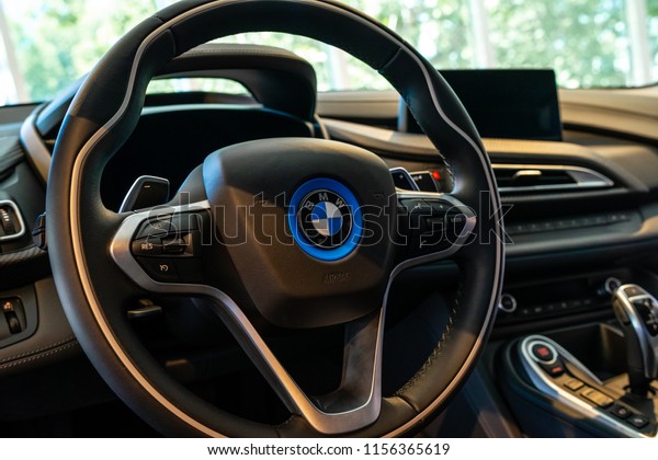 BERLIN - JUNE 09, 2018: Showroom. Interior of\
compact luxury crossover SUV BMW\
X3.