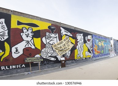 BERLIN - MARCH 06: The East Side Gallery Is Under Worldwide  Protest In Terms Of The Removal Of Several  Berlin Wall Segments  To Allow The Construction Of A Luxury Hotel In  MARCH 06, 2013 In Berlin.