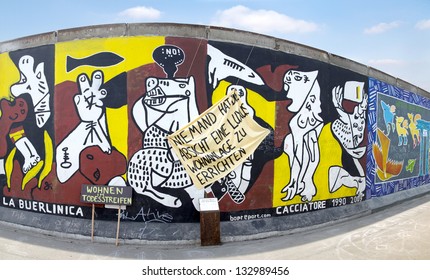 BERLIN - MARCH 26: He East Side Gallery Is Under Worldwide Protest In Terms Of The Removal Of Several Berlin Wall Segments To Allow The Construction Of A Luxury Hotel In  MARCH 26, 2013 In Berlin.