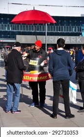 BERLIN MARCH 5: Unidentified Pitchman On Alexanderplatz (very Popular Place Among Citizens And Tourists) On March 5, 2015.