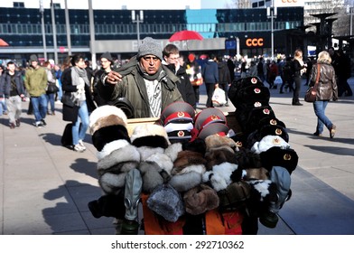 BERLIN MARCH 5: Unidentified Pitchman On Alexanderplatz (very Popular Place Among Citizens And Tourists) On March 5, 2015.