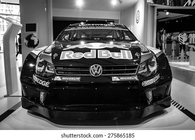 BERLIN - MAY 02, 2015: Showroom. Sports Car Volkswagen Polo R WRC. Black And White. Produced Since 2015.