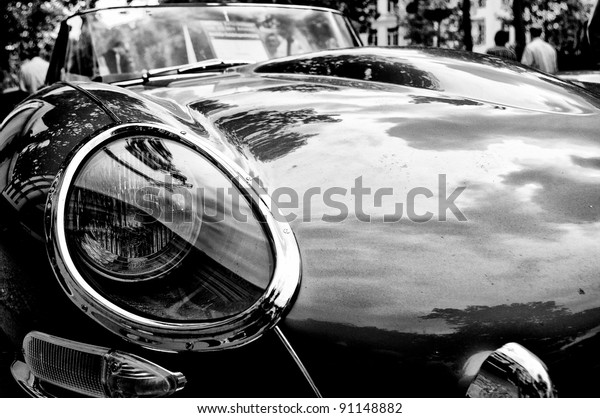 BERLIN - MAY 28: Cars Jaguar\
E-Type Roadster close-up, the exhibition \