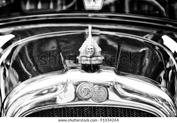 BERLIN\
- MAY 28: The emblem of Pontiac Eight (Black and White), the\
exhibition \