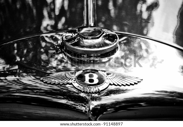 BERLIN\
- MAY 28: Radiator (engine cooling) and the emblem of Bugatti, the\
exhibition \