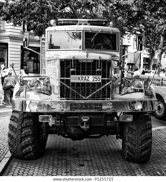 BERLIN\
- MAY 28: Soviet heavy truck KrAZ-255 (Black and White), the\
exhibition \