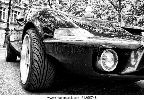 BERLIN - MAY 28: A sports car\
Opel GT (Black and White), the exhibition \