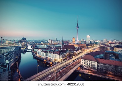 Berlin Mitte Skyline at evening, Berlin, Germany, Europe, Vintage filtered style