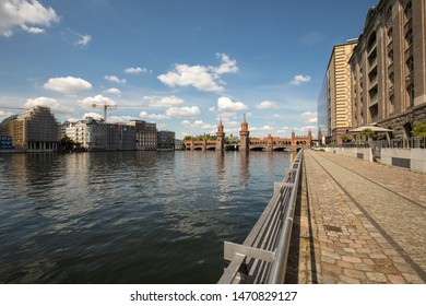 Berlin Oberbaumbrücke Oberbaumbruecke Oberbaum Bridge Spree River View Historic Building Sky Clouds