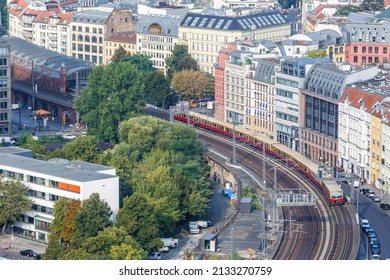 Berlin S-Bahn Regional Train On The Stadtbahn At Hackesche Höfe Town City In Germany Aerial View Photo