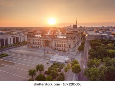 Berlin sunrise city skyline at Reichstag, Berlin, Germany