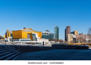 Berlin Tiergarten, 2022: The Berliner Philharmonie is a concert hall and home to the Berlin Philharmonic Orchestra. The building forms part of the Kulturforum complex of cultural institutions.
