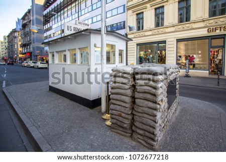 Berlin Wall crossing point between East and West Berlin during the Cold War - Checkpoint Charlie