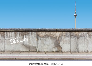 Berlin Wall with TV Tower and rendered Graffiti on wall background