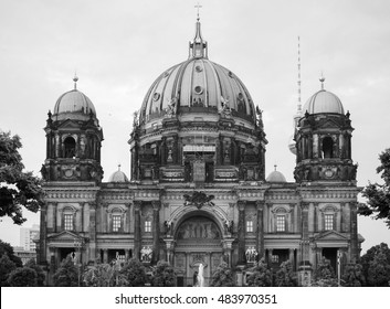 Berliner Dom meaning Berlin Cathedral church in Berlin, Germany in black and white