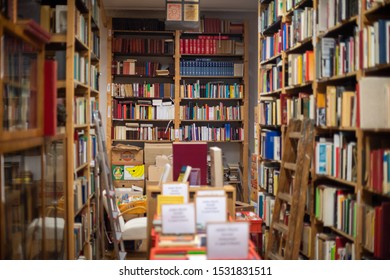 Berlin,Germany October 11, 2019 Books On Shelf In Local Bookstore In Berlin 