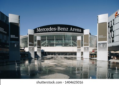 BERLIN,GERMANY-25 APRIL,2019: Exterior Of Mercedes Benz Arena In Berlin.Popular Place For Cultural Entertainment,tourist Attraction.