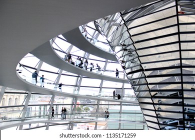 Berlin/Germany-September 30,2016 : The glass dome of the Reichstag building,a parliament government building with a 360-degree view of Berlin.
