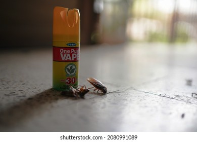 Bermejo, Bolivia - November 24, 2021: Cockroach Killer On The Floor.