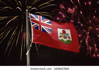 Bermuda Flag Blowing In The Wind At Night