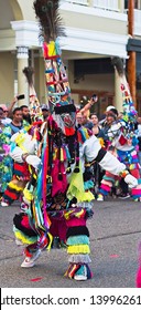 Bermuda Gombey's Dancing Get Harbour Night On Front Street Of Hamilton City      