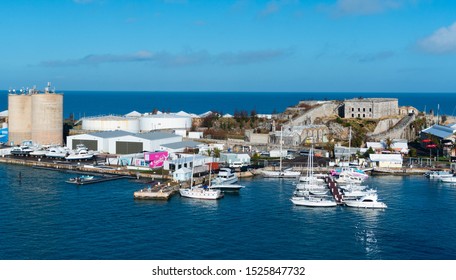 Bermuda/British Isles - October 4, 2019: Kings Warf, King's Warf - Dockyard, Boats at dock yard in Bermuda