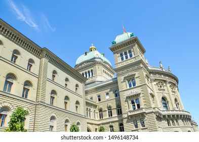 Bern, Switzerland - August 14 2019: The Parliament Building In The Swiss Capital. Seat Of The Swiss Parliament. The Swiss Federal Government Headquarters. The National Council And Council Of States