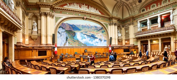 Bern, Switzerland - December 22, 2016: Hall Of The National Council Of The Swiss Confederation