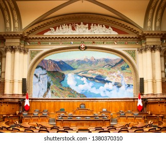 Bern, Switzerland - December 22, 2016: Hall Of The National Council Of The Swiss Confederation