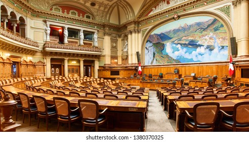 Bern, Switzerland - December 22, 2016: Hall Of The National Council Of The Swiss Confederation