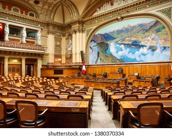 Bern, Switzerland - December 22, 2016: Hall Of The National Council Of The Swiss Confederation