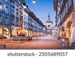 Bern, Switzerland with the Zytglogge clock tower at blue hour.